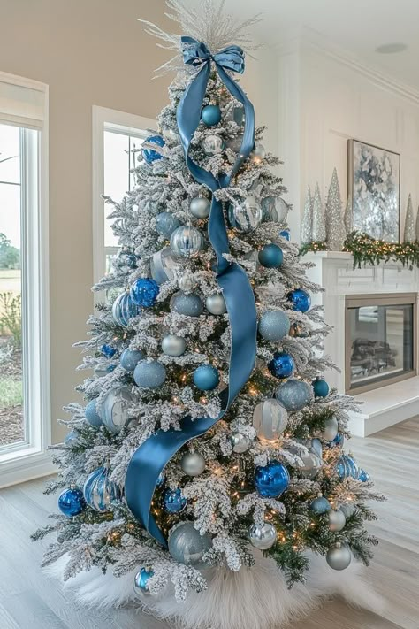 Blue Decor Christmas Tree, Christmas Tree Blue Decorations, Light Blue Christmas Tree, Blue Christmas Tree Decor, Blue Christmas Trees, Christmas Tree Themes Colors Blue, Baby Blue Christmas Tree, Blue Ornaments Tree, Blue Sliver White Christmas Tree Decor