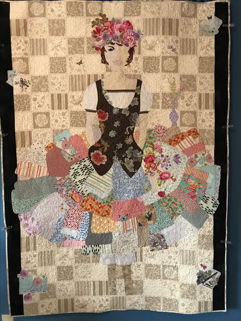 Pattern by Laura Heines "The Dress"  Made by Jodi Meszaros Dress Quilt Pattern, Laura Heine, Jacket Diy, Collage Quilts, Watercolor Quilt, Jelly Roll Quilt Patterns, Crazy Quilt Blocks, Quilt Dress, Collage Art Projects