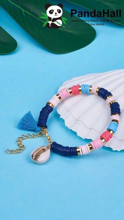 Clay Beads Bracelet, قلادات متدلية, Beads Polymer Clay, Bracelets Beads, Preppy Jewelry, Polymer Clay Bracelet, Bracelets Handmade Diy, Diy Summer, Clay Bracelet