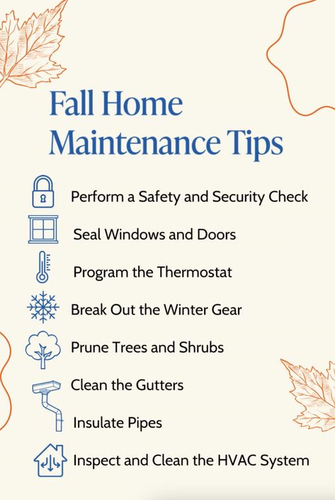 Fall Home Maintenance, Home Maintenance Tips, Easy House Cleaning, Fall Landscaping, Home Safety Tips, Chimney Cleaning, Home Maintenance Checklist, Fall Cleaning, Gutter Cleaning