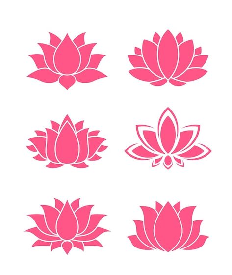 Vector pink lotus icons flowers and yoga... | Premium Vector #Freepik #vector #white-lotus #lotus-flower #lotus #lotus-logo Lotus Flower Template Printable, Simple Flowers Design, Lotus Vector Illustration, Lotus Flower Clipart, Lotus Outline Drawing, Lotus Embroidery Motifs, Lotus Painting On Wall, Simple Lotus Drawing, Lotus Decoration Ideas