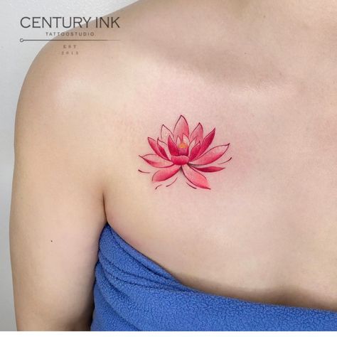 Lotus Blossom Tattoos, Red Lotus Tattoo, Feather Tattoo Colour, Colour Tattoo For Women, Lotus Tattoo Design, Pisces Tattoos, Star Tattoo Designs, Small Girl Tattoos, Tasteful Tattoos