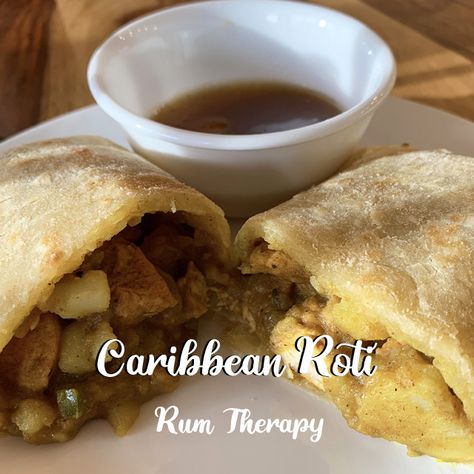 Caribbean Roti Roti Filling Recipe, Caribbean Roti Recipe, Roti Filling Ideas, Caribbean Roti, Tobago Recipes, Chicken Roti Recipe, Caribbean Dinner, Tropical Recipes, Stovetop Recipes