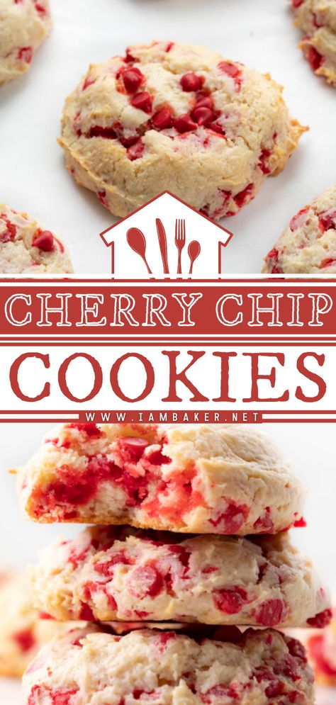 Cherry Chip Recipes, Cherry Chip Cookies, Cherry Chip Cake Mix, Cherry Chip Cake, Cherry Oatmeal Cookies, Amish Sugar Cookies, Cherry Oatmeal, Cream Cheese Sugar Cookies, Baking Chips