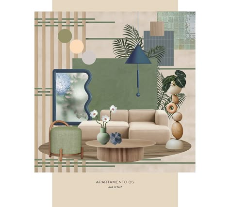 Green And Beige Living Room, Modern Mexican Living Room, Interior Design Collage, Mexican Living Room, Interior Mood Board, Sage Green And Beige, Living Room Mood Board, Collage Architecture, Interior Design Portfolio Layout