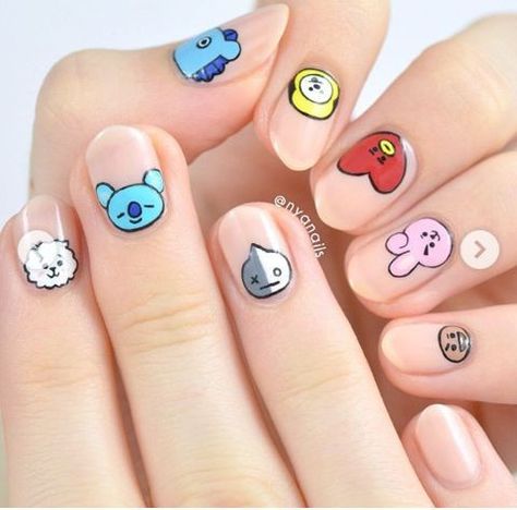 Unusual Nail Designs, Army Nails, K Pop Nails, Cartoons Movies, Kutek Disney, Korean Nail Art, Asian Nails, Anime Nails, Nails Cute