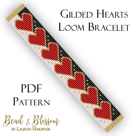 website gilded hearts display French Beading, Bead Loom Bracelet, French Beaded Flowers, Loom Jewelry, Miyuki Bracelet, Loom Bracelet, Loom Pattern, Bead Loom Bracelets, Boho Accessories