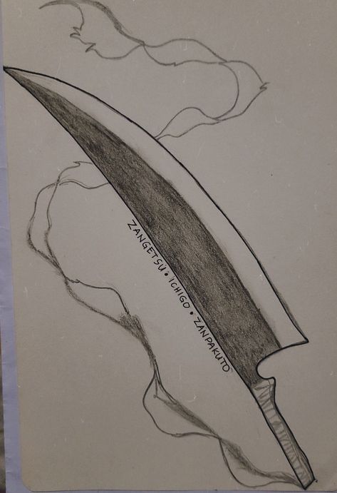 Ichigo's Sword from "Bleach" Ichigo's Swords, Ichigo Sketch, Bleach Sketch, Bleach Swords, Practice Sketches, Bleach Drawing, Art Commissions, Commission Art, Book Art Drawings