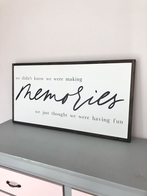 Family Sayings And Quotes Signs, First Home Wall Decor, Picture Wall Quotes Signs, Wooden Sign Sayings Ideas, Memories Sign Decor, Living Room Sayings Quote Wall Decor, Family Picture Wall Sayings, Wooden Quotes Home Decor, Wall Sayings Decor Quotes Family