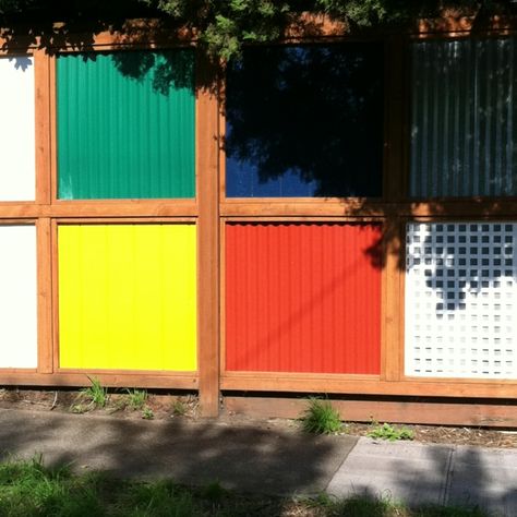 Colorful fence Compound Wall, Wall Treatments, Fence, Garage Doors, Yard, Exterior, Building, Outdoor Decor, Wall