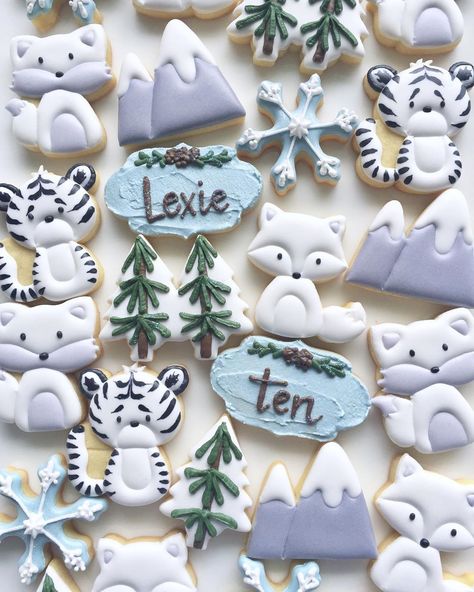 Little Biscuit NZ - Taryn on Instagram: “When the birthday girl requests arctic foxes, snow tigers and arctic wolves! Always love doing something new! ❄️ . . . . #littlebiscuit…” Chanel Baby Shower, Fox Birthday Party, Arctic Foxes, Snow Party, Fox Birthday, Bear Cookies, Fox Cookies, Animal Cake, Cookies For Kids