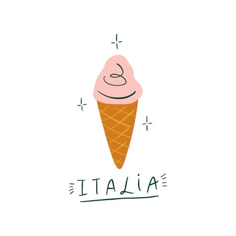 Gelato Drawing, Gelato Illustration, Italian Symbols, Gelato Italy, Clip Art Design, Gelato Ice Cream, Symbol Drawing, Modern Cartoon, Illustration Doodle