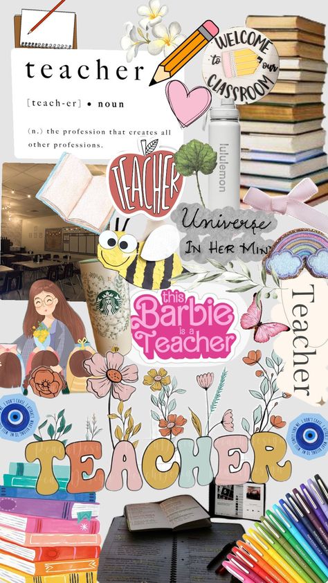 Teacher Collage Wallpaper, Future Teacher Wallpaper Aesthetic For Laptop, Studying To Be A Teacher Aesthetic, Teacher Asthetic Picture Classroom, Future Teacher Aesthetic, Pedagogy Aesthetic, Teacher Wallpaper Aesthetic, Teacher Vision Board, Future Educator