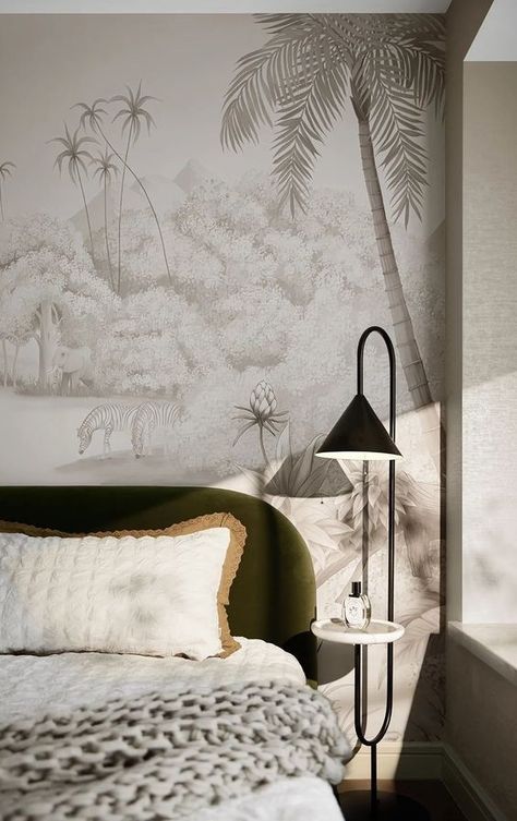 Wallpaper Bedroom Feature Wall, Brownstone Homes, Wall Shelves Design, Bedroom Bed Design, Master Bedrooms Decor, Dream Decor, Beautiful Bedrooms, Interior Inspo, Luxurious Bedrooms