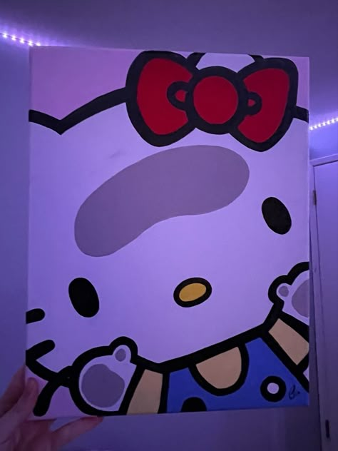 Hello Kitty Paintings Easy, Hello Kitty Easy Painting, Easy Sanrio Paintings, Cute Paintings Hello Kitty, Sanrio Painting Canvas Easy, Painting Ideas On Canvas For Beginners Simple, Chrome Hearts Canvas Painting, Hello Kitty Art Ideas, Sanrio Acrylic Painting