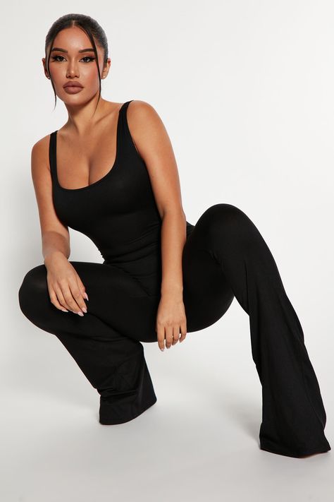 Flare Jumpsuit, Jumpsuit Summer, Match Me, U Neck, Online Fashion Stores, Color Street, Black Jumpsuit, Cut Design, My Vibe