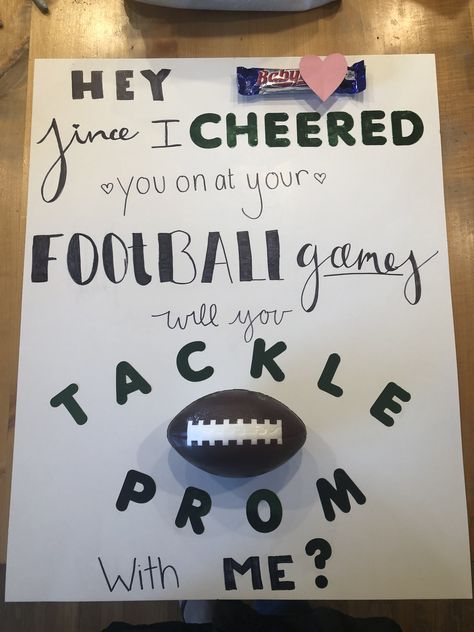 football promposal! Football Asking To Homecoming, Sadies Asking Ideas Football, Sadie’s Poster Ideas Football, Homecoming Proposal Ideas Football Cheerleader, Rugby Promposal Ideas, Prom Posals Ideas For Him Football, Cute Ways To Ask Your Bf To Prom, Football Dance Poster Ideas, Football Formal Proposal