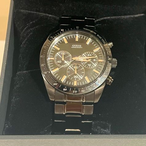 Guess - Mens Watch - Black Stainless Steel Mens Watches Black, Guess Men, Black Stainless Steel, The Watch, Watch Band, The Box, Like New, Stainless Steel, Weddings