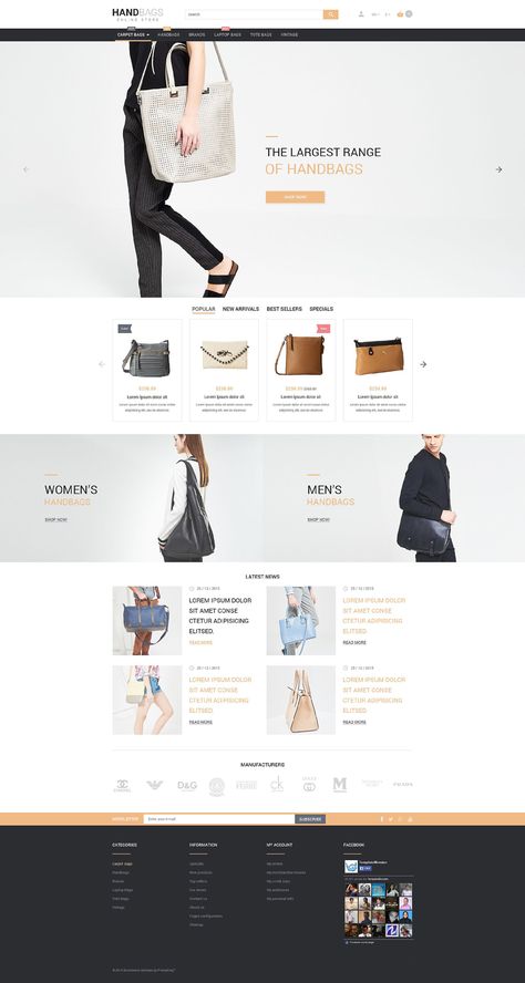 15+ Great Handbag and Manbag Store Ecommerce PrestaShop Themes - Handbag Store Fashion Ecommerce, Best Shopify Themes, Handbag Boutique, Color Pallete, Design Market, Ecommerce Themes, Fashion Templates, Handbag Stores, Popular Handbags