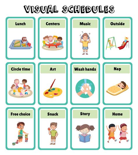 Preschool Visual Daily Schedule Daily Routine Schedule Template Free, Visual Preschool Schedule Printable, Preschool Visual Schedule Free Printable, Preschool Schedule Classroom, Preschool Routine Chart, Visual Schedules Special Education, Preschool Visual Schedule, Kindergarten Daily Schedule, Visual Daily Schedule