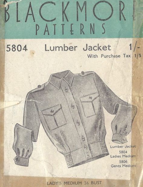 1940s-WW2-Vintage-Sewing-Pattern-B36-LUMBER-JACKET-LADIES-1361-261680837135 Fashion 60s, Sewing Vintage, Fashion 1940s, Fashion 90s, Vintage Dress Patterns, Pattern Sewing, Bean Bags, Couture Vintage, 1940s Fashion