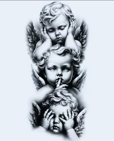 Cherub Tattoo Designs, Gangster Tattoo, Cherub Tattoo, Evil Tattoo, Yang Tattoo, Half Sleeve Tattoos Drawings, Realistic Tattoo Sleeve, Chicano Style Tattoo, Half Sleeve Tattoos For Guys