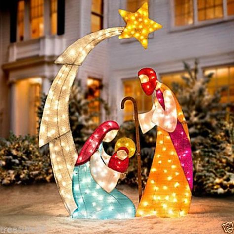 Large Outdoor Christmas Decorations, Jesus Christmas Decorations, Outdoor Nativity Sets, Nativity Scene Display, Christian Christmas Decorations, Christmas Lawn Decorations, Outdoor Nativity Scene, Outdoor Holiday Party, Outdoor Nativity