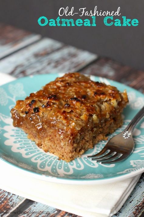 Old-Fashioned Oatmeal Cake. I grew up eating this for every birthday! Best cake ever! The sweet, crunchy walnut and coconut topping is my favorite part! #oatmealcake #oldfashionedcake #cake #thebestcake Oatmeal Cake Old Fashioned, Oatmeal Cakes, Work Recipes, Old Fashioned Oatmeal, Oatmeal Cake, Life Styles, Baked Goodies, Bad Food, Fall Dessert