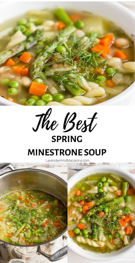 Minestrone Soup Healthy, Spring Minestrone, Healthy Vegan Soup, Healthy Vegetable Soup, Spring Soup Recipes, Minestrone Soup Easy, Vegan Vegetable Soup, Lavender Macarons, Spring Soups