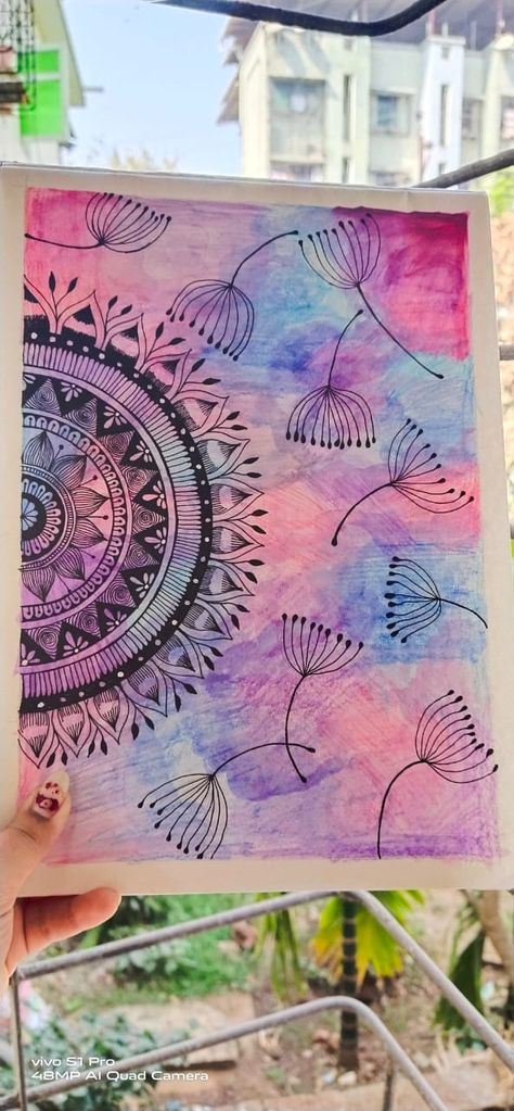 Scenery Mandala Art, Watercolour Geometric Pattern, Oil Pastel Mandala Art, Mandala Artwork Colourful, Mandala Art With Colourful Background, Brush Pen Mandala Art, Watercolour Mandala Art, Mandala Scenery, Mandela Art Easy