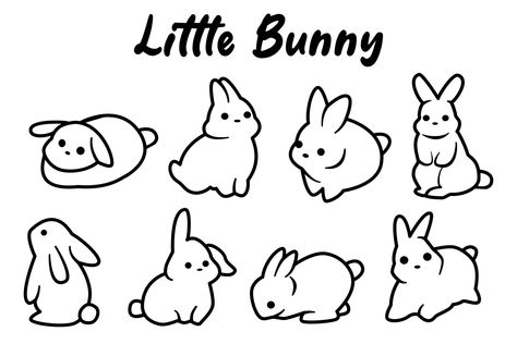 Bunny Lying Down Drawing, Cute Bunny Doodle Simple, Bunny How To Draw, Bunny Doodle Simple, Simple Bunny Drawing, Cute Bunny Doodle, Easy Animal Doodles, Bunny Drawing Simple, Rabbit Line Drawing