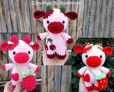 Crochet Berry Cow Plushie/ Strawberry cow plush/ Raspberry/ Cherry/ Crochet cow plush/ Chubby Cow/ Farm animal/ amigurumi/ Christmas gift Crochet toys free patterns easy #crochettoysfreepatternseasy #crochet #crochettoy #crochetpattern #crochetpatterns 4.467 Strawberry Cow Plush, Crochet Cow Plush, Toys Quotes, Cherry Crochet, Animal Plushies, Crocheted Cow Pattern, Cow Plush, Cow Toys, Animal Amigurumi