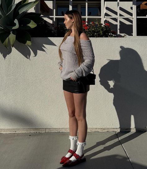 Ruffle socks complete every outfit 🎀❤️ - Valentine’s Day outfit, ballet flats, pointed toe, red shoes, ruffle socks, outfit ideas, Pinterest inspo, Amazon finds, LTK Ballet Flats With Socks Outfit, Pointed Toe Flats Outfit, Ruffle Socks Outfit, Ruffled Socks, Flats Outfit, Sock Outfits, Point Shoes, Pointed Toe Flats, Red Shoes