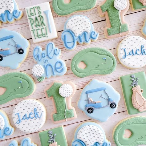 Megan Hoy (@monarch.baking.co) • Instagram photos and videos Golf 1st Birthday, 1st Birthday Cookies, Golf Cookies, Individually Wrapped Cookies, No Bake Sugar Cookies, Vanilla Sugar Cookies, First Birthday Cookies, Cookie Sets, Golf Birthday Party