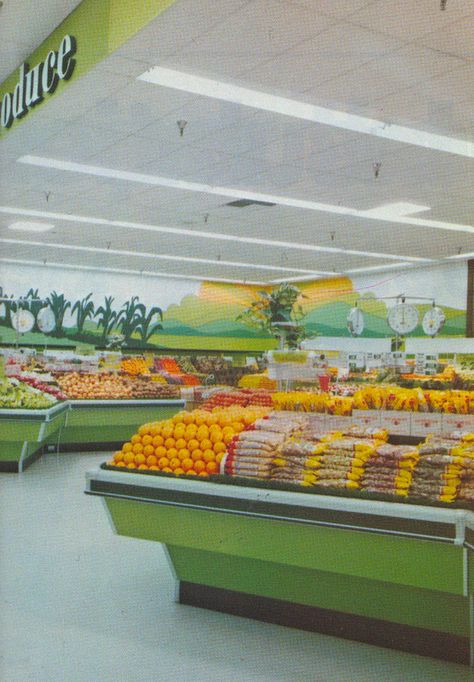 Grocery store, 1975 70s Grocery Store, 1970s Grocery Store, Liminal Space Grocery Store, Grocery Store Photography, Vintage Supermarket, Grocery Store Aesthetic, Vintage Grocery, Nostalgic Pictures, Liminal Spaces