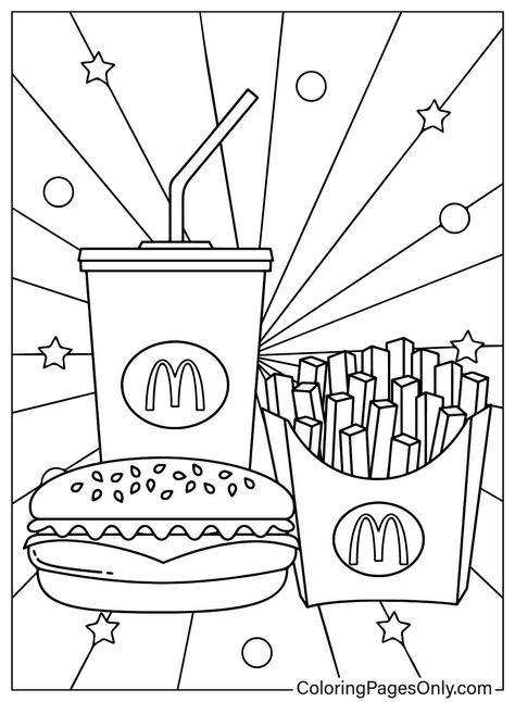 Mcdonalds Food Drawing, Mcdonalds Coloring Pages, Mcdonald's Food Drawing, Middle School Coloring Pages, Mcdonalds Printables, Pop Culture Coloring Pages, Mcdonald’s Coloring Pages, Nyc Coloring Pages, Steve Mcdonald Coloring Books