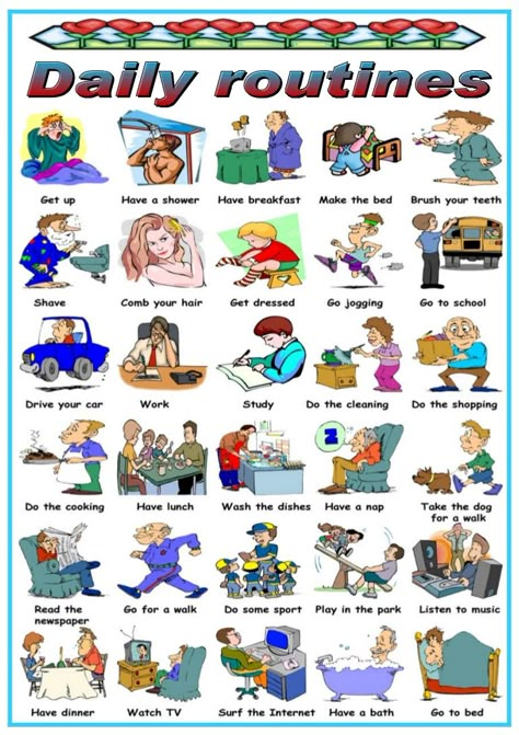 daily routines | What??? In English! Routine Cards, English Worksheet, Adolescent Health, Action Verbs, English Verbs, English Resources, English Language Learning, Oral Health Care, Daily Routines