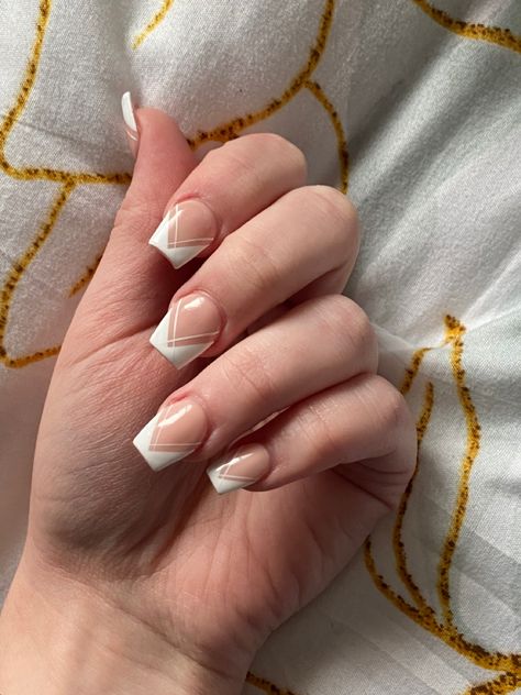 Diagonal French Tip Nails Acrylic, V Cut French Tip Nails Short, V French Tip Nails Short, V Tips Nails Coffin, V Cut French Tip Nails, French Tip Short, Diagonal Nails, White French Nails, Spooky Nails