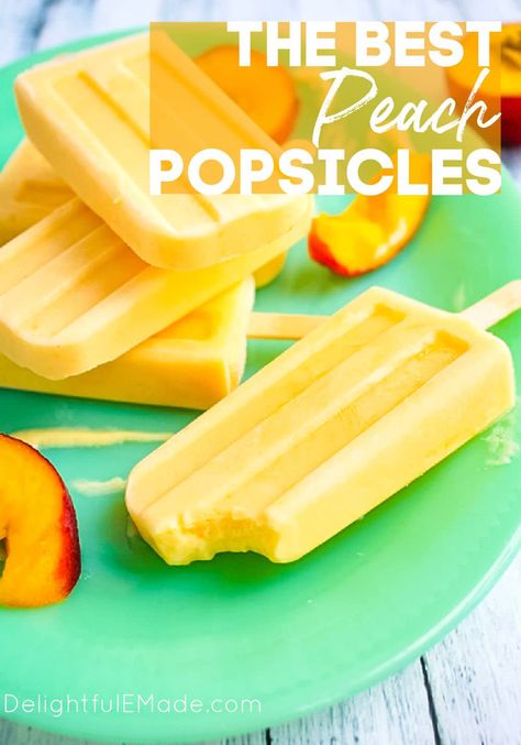 The BEST Peach Popsicles | EASY 3-Ingredient Peach Pops Peach Ice Pops, Bariatric Protein, Peach Frozen Yogurt, Yogurt Popsicle Recipes, Strawberry Kiwi Smoothie, Gourmet Popsicles, Frozen Yogurt Pops, Peach Popsicles, Paleo Lunches