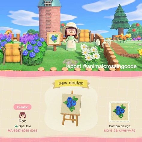 Animal Crossing 🌴 on Instagram: “She made a sign for her Blueberry farm!🌸 I love it ~ C: HeCallsMeRoo ~ ~ ~ Tags: #animalcrossing #acnl #animalcrossingnewleaf…” Acnh Patterns, Blueberry Farm, Animal Crossing Qr Codes Clothes, Theme Nature, Flag Photo, New Animal Crossing, Animal Crossing Qr, Blue Island, Designs Patterns