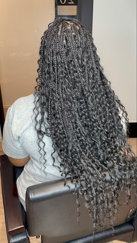 Boho Knottles Braids, Medium Bohemian Knotless Braids, Boho Goddess Box Braids, Braids 2022, Black Kids Braids Hairstyles, Braiding Hairstyles, Braids Ideas, Big Box Braids Hairstyles, Bohemian Braids