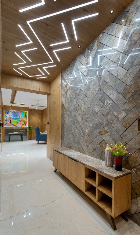 Design Greets Culture - Permar House | The Design Code - The Architects Diary Wooden Ceiling Design, Lights Wallpaper, Pop False Ceiling Design, House Ceiling Design, Ceiling Design Living Room, Ceiling Design Modern, Entrance Door Design, Foyer Design, Design Blogs