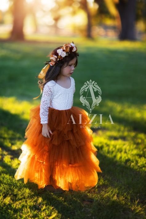 Rustic Boho Flower Girl Dress, Fall Wedding Junior Bridesmaid Dresses, Burn Orange Flower Girl Dress, Flower Girl Copper Dress, Flowergirls Dress Fall, Flower Girl Dresses For Fall Wedding, Flower Girl Dresses Terracotta, Flower Girl Fall Wedding, Terracotta Flower Girl Dress