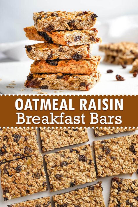 Oatmeal Raisin Breakfast Bars, Oatmeal Raisin Bars, Oatmeal Bars Healthy, Raisin Recipes, Oatmeal Breakfast Bars, Steel Cut Oatmeal, Easy Oatmeal, Oatmeal Bars, Filling Breakfast