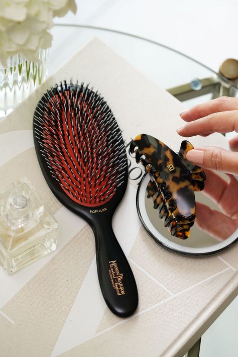 Maison Pearson Hair Brush, Beautiful Hair Clips, Maison Pearson Brush, Balmain Hair Clip, Hair Brush Storage, Mason Pearson Brush Aesthetic, Mason Pearson Brush, Luxury Hair Care, Balmain Hair