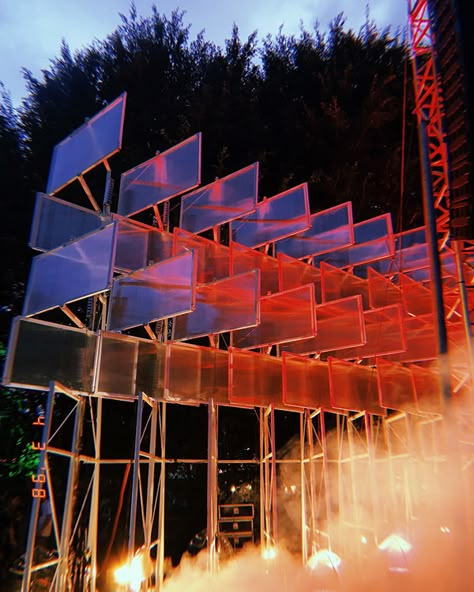 DEKMANTEL FESTIVAL SAO PAULO 2018 - Main stage on Behance Dekmantel Festival, Stage Architecture, Festival Stage Design, Festival Lighting, Ephemeral Architecture, Festival Flags, Disco House, Festival Stage, Nightclub Design