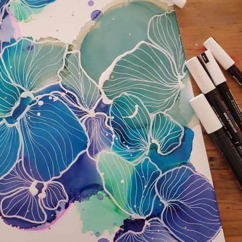 JulieMarieDesign - Alcohol Ink, Art and Design, Abstract Art | JulieMarieDesign Hur Man Ritar Blommor, Sharpie Drawings, Markers Drawing Ideas, Posca Marker, Ink Crafts, Posca Art, Flowers Painted, Illustration Blume, 수채화 그림