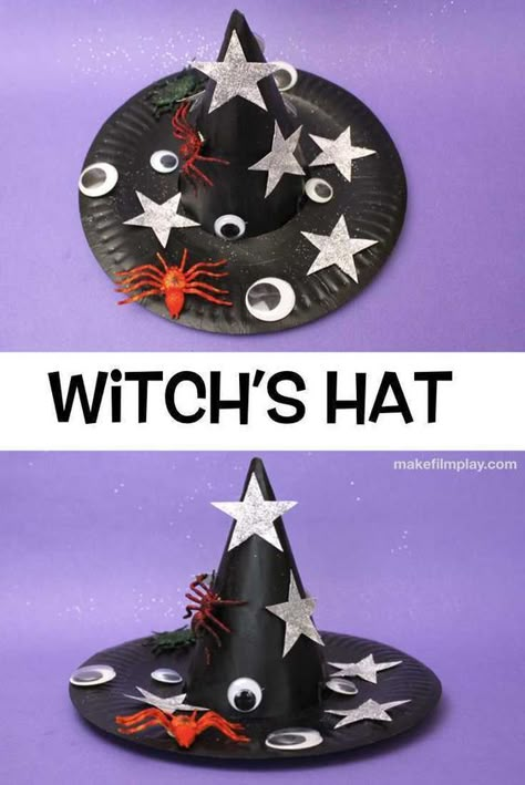 Party Hat Template, Halloween Crafts Preschool, Hat Template, Halloween Crafts For Toddlers, Fun Halloween Crafts, Halloween Arts And Crafts, Halloween Preschool, Witch Diy, Easy Halloween Crafts