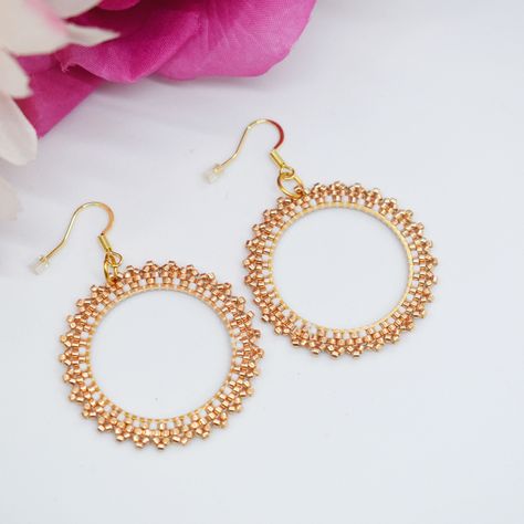 Gold Beaded Earrings for Women, Beaded Earrings Dangle, Hoop Earrings for Mom, Birthday Gift for Women, Big Hoop Earrings by Misbonito on Etsy Earrings For Mom, Gold Beaded Earrings, Hammered Jewelry, Gold Bead Earrings, Birthday Gift For Women, Big Hoop Earrings, Dangle Hoop Earrings, Wire Wrapped Earrings, Miyuki Beads