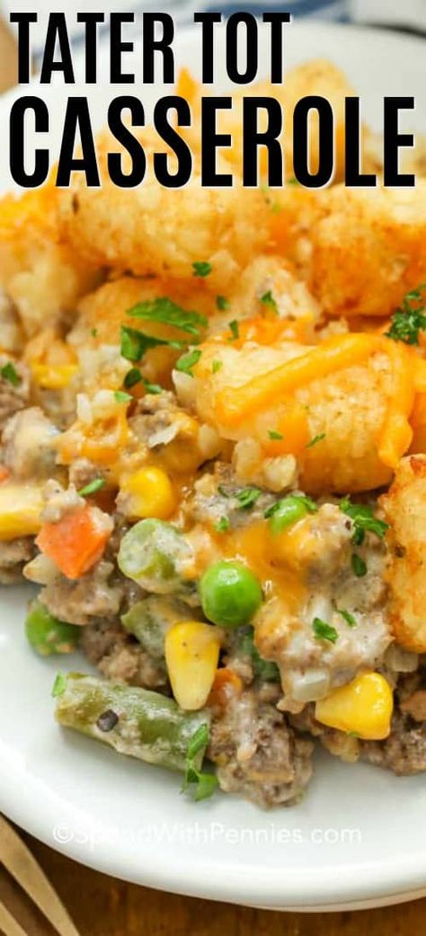 Crescent Rings, Cheesy Tater Tot Casserole, Mixed Vegetable Casserole, Tater Tot Hotdish, Tater Tot Recipes, Hotdish Recipes, Vegetable Casserole Recipes, Tot Casserole, Cheesy Casserole